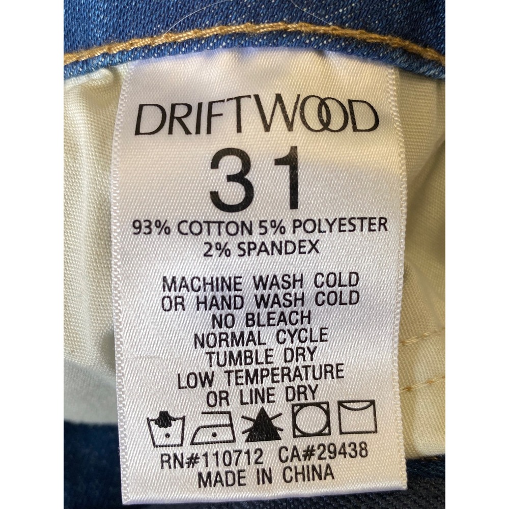 Driftwood Colette Embroidered Hem Straight Leg Jeans Blue 31 x 26 Boho Raw Edge - Picture 4 of 6